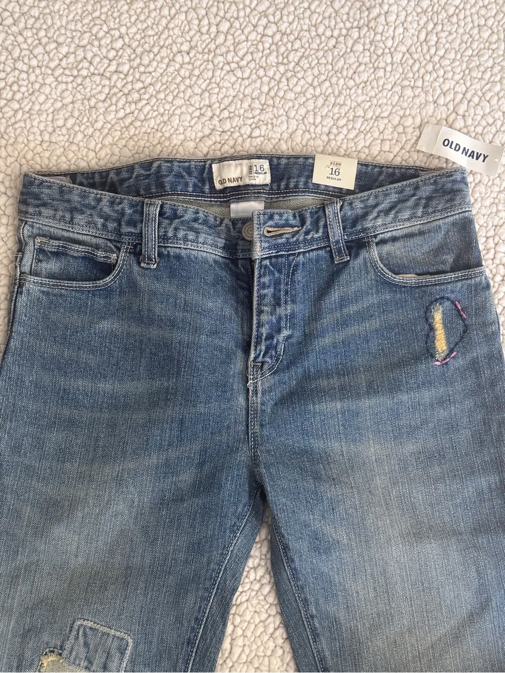 Old Navy Kids Medium Wash Capri Jeans with Colorful Patch Details